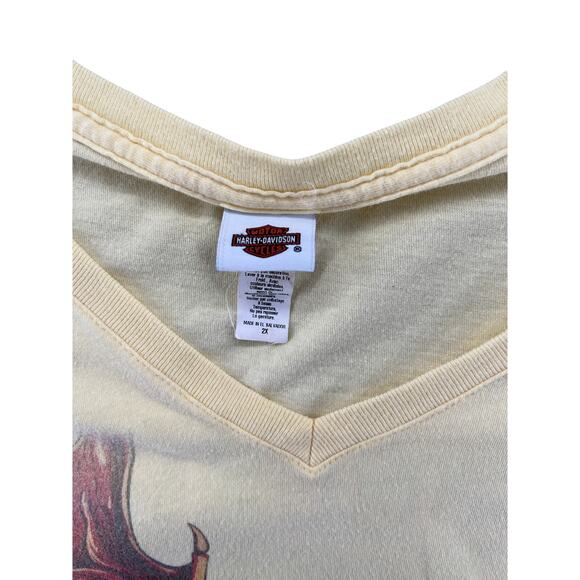 Harley-Davidson Dragon US 129 Tail of the Dragon Tee Women’s 2X Yellow V-Neck - Picture 2 of 5